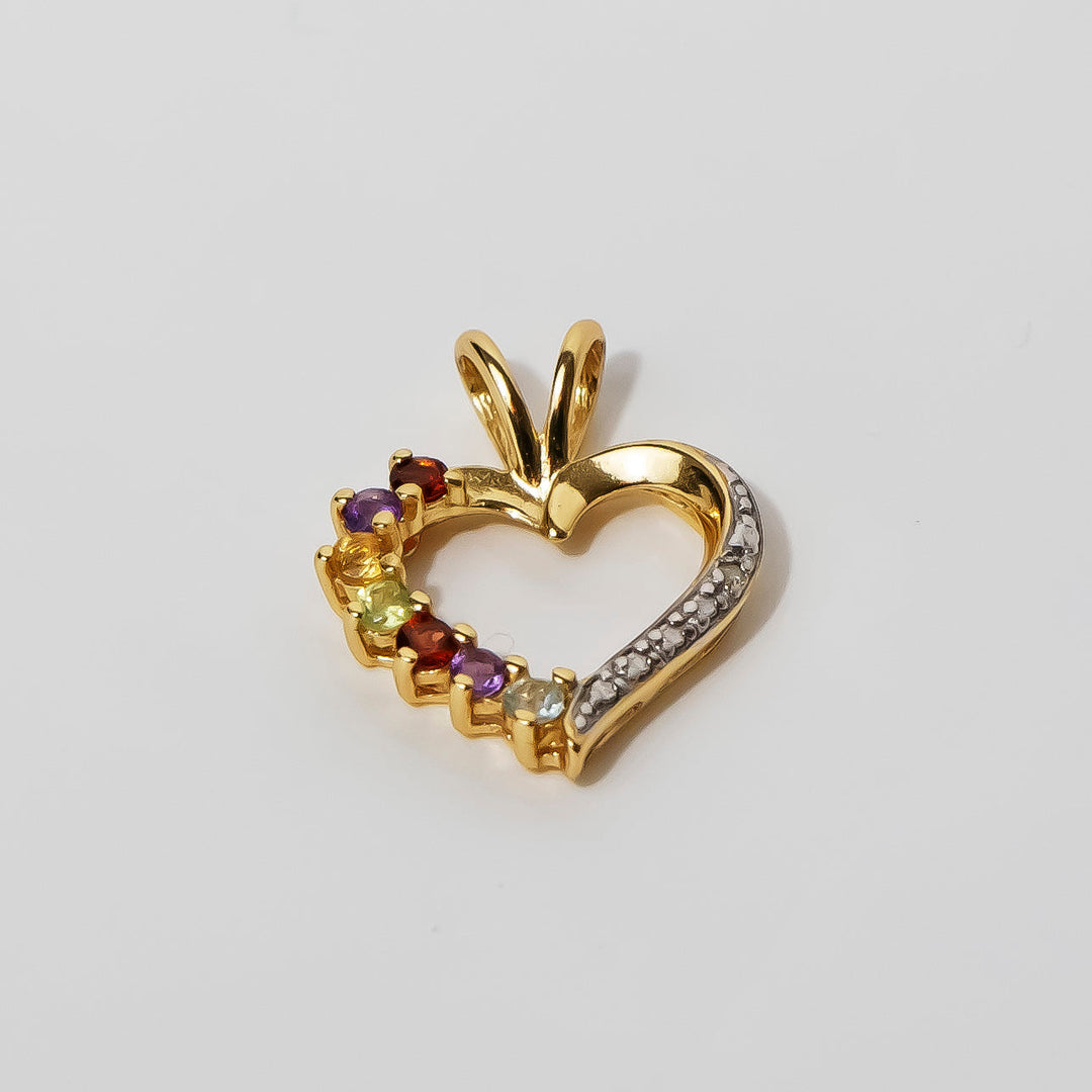 "Brea" Gold Heart Outline Pendant with Diamonds & Precious Stones